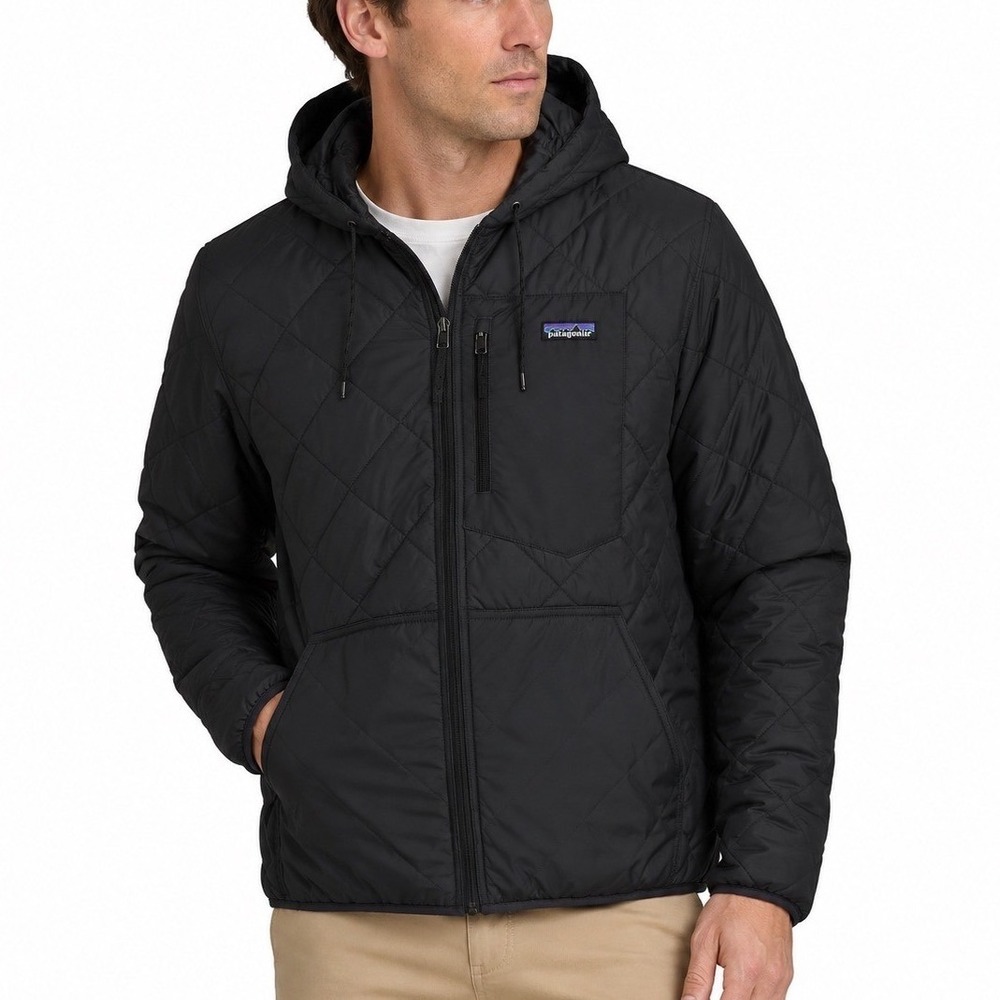 Patagonia Men's Diamond Quilted Bomber Hoodie Jacket Black Small NWT ($199 ORG)